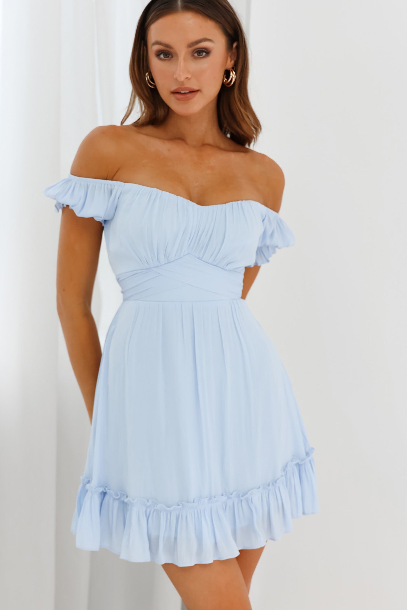 Linka Off-Shoulder Tie Back Dress Steel Blue