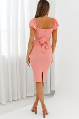 Linka Off-Shoulder Knee Length Ribbed Dress Blush