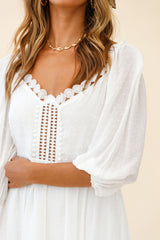 Dream Lover Puff Sleeve Crochet Insert Dress White