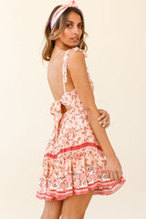 West Coast Frill Trim Tied Shoulders Dress Floral Print Pink Multi