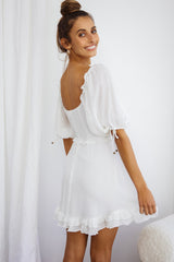 Kirra Puff Sleeve Ruched Bodice Dress White
