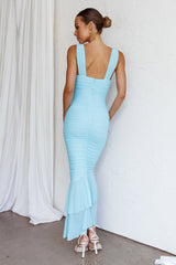 Nadia Ruched Fishtail Maxi Dress Light Blue