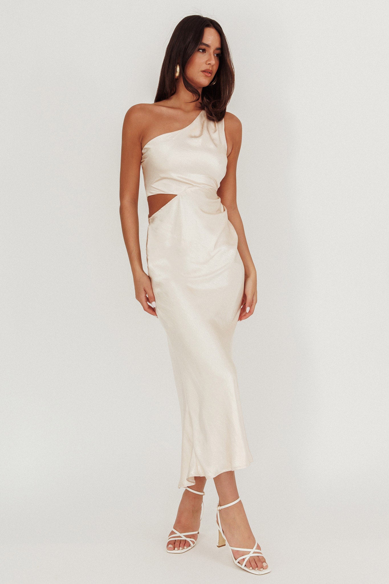Always Golden One-Shoulder Midi Dress Champagne
