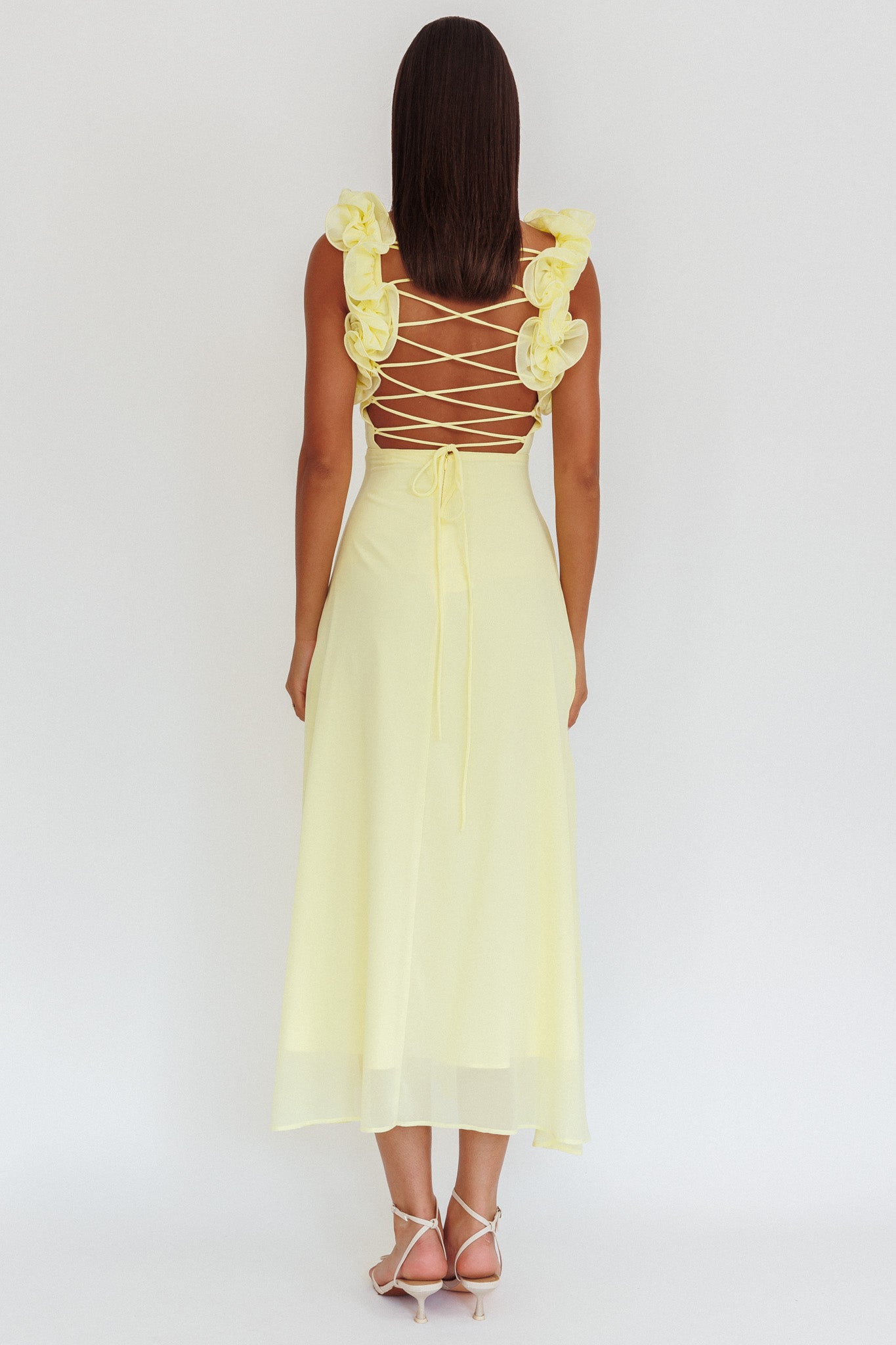 Eloquent Lace-Up Back Maxi Dress Yellow