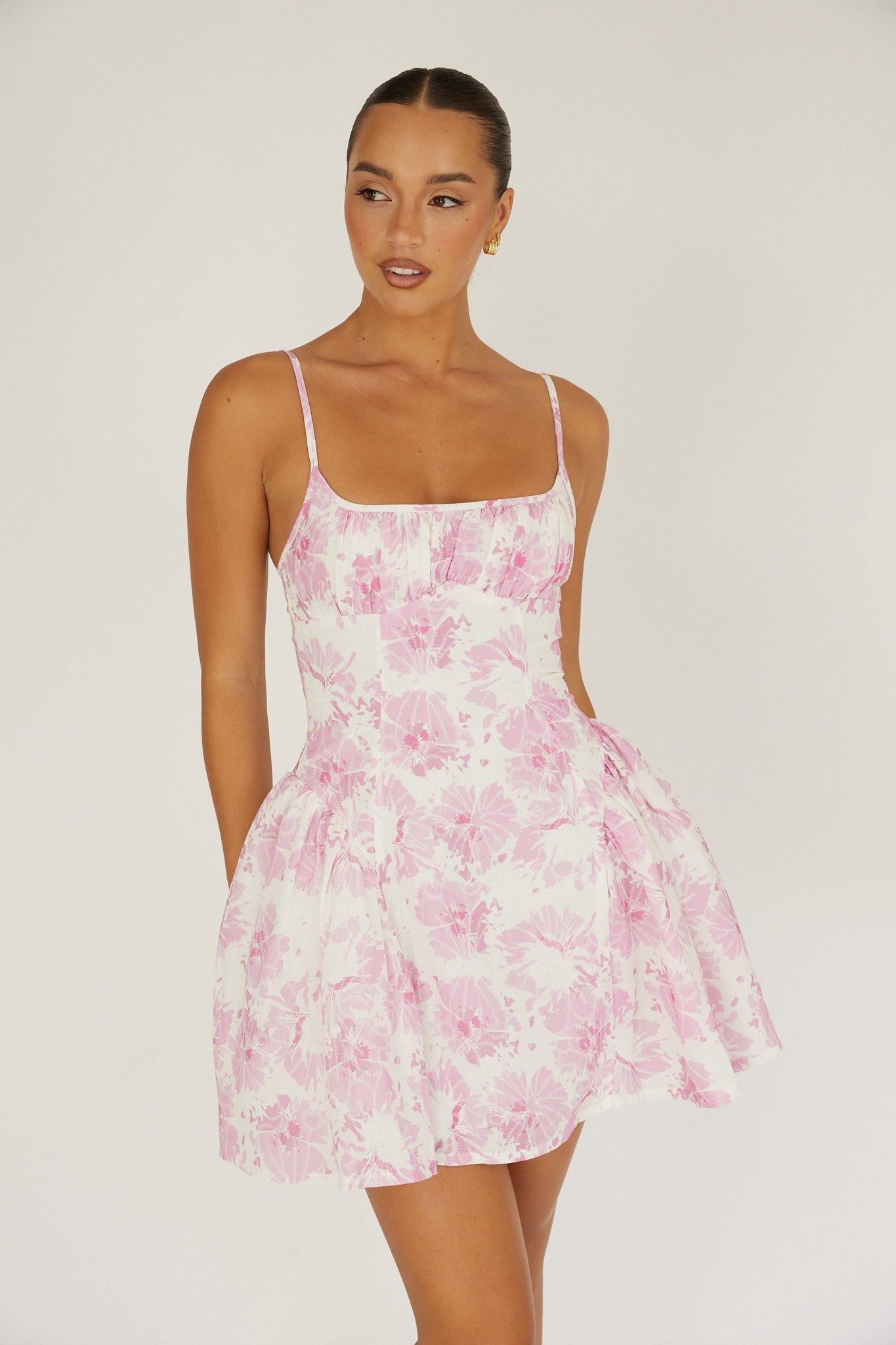 Courting Cami Strap Mini Dress Floral Pink