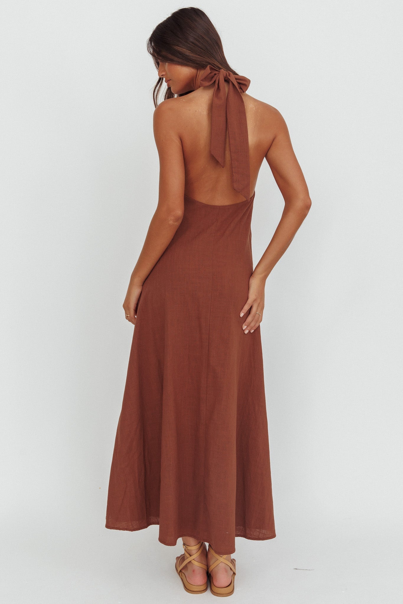 Cheer Twist Halterneck Maxi Dress Chocolate
