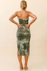 Serenade Me Square Neckline Side Split Midi Dress Tie Dye Olive