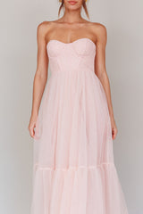 Dancing With Me Sweetheart Tulle Midi Dress Pink