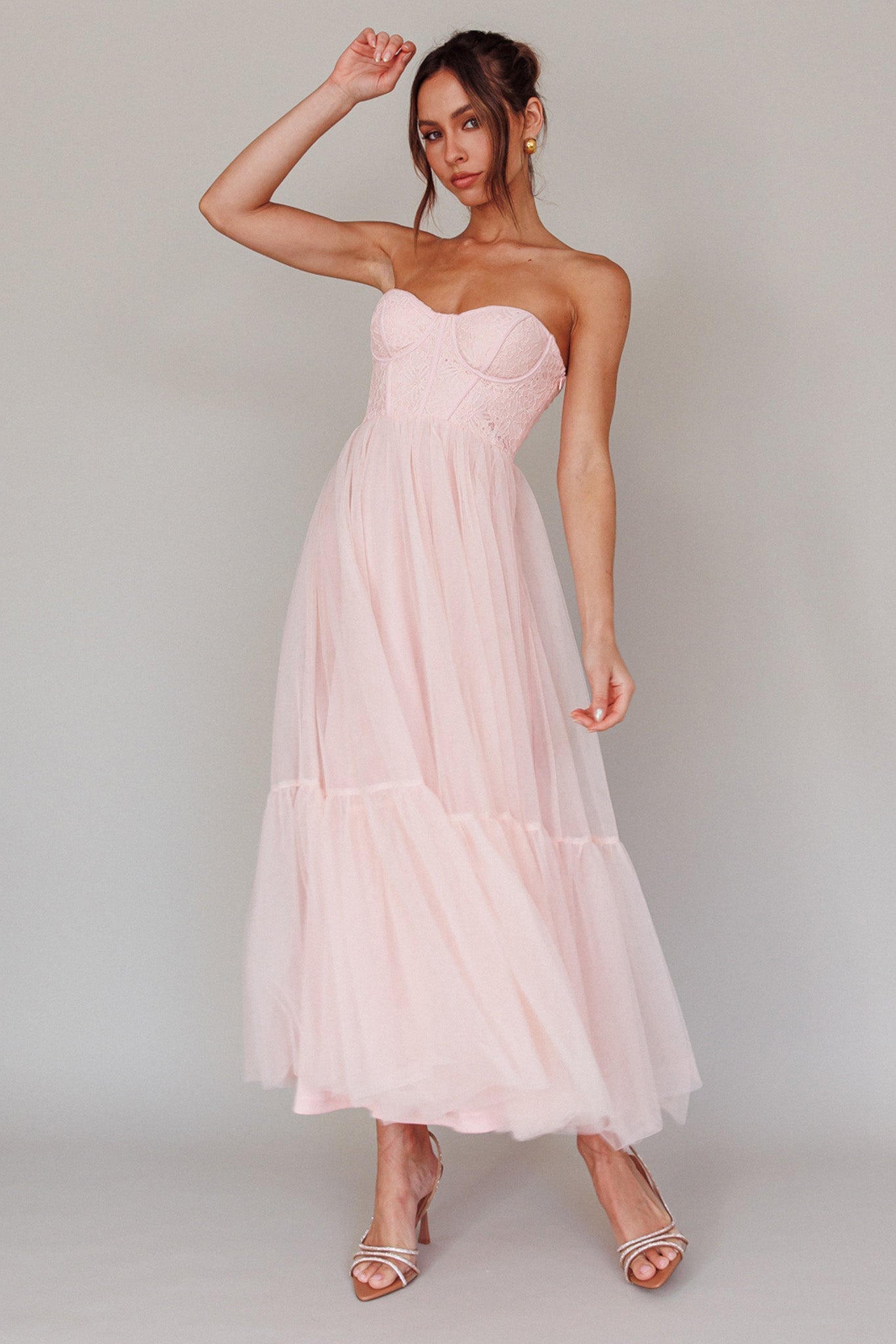 Dancing With Me Sweetheart Tulle Midi Dress Pink