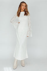 Kalia Long Sleeve Lace Midi Dress Cream