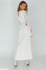 Kalia Long Sleeve Lace Midi Dress Cream