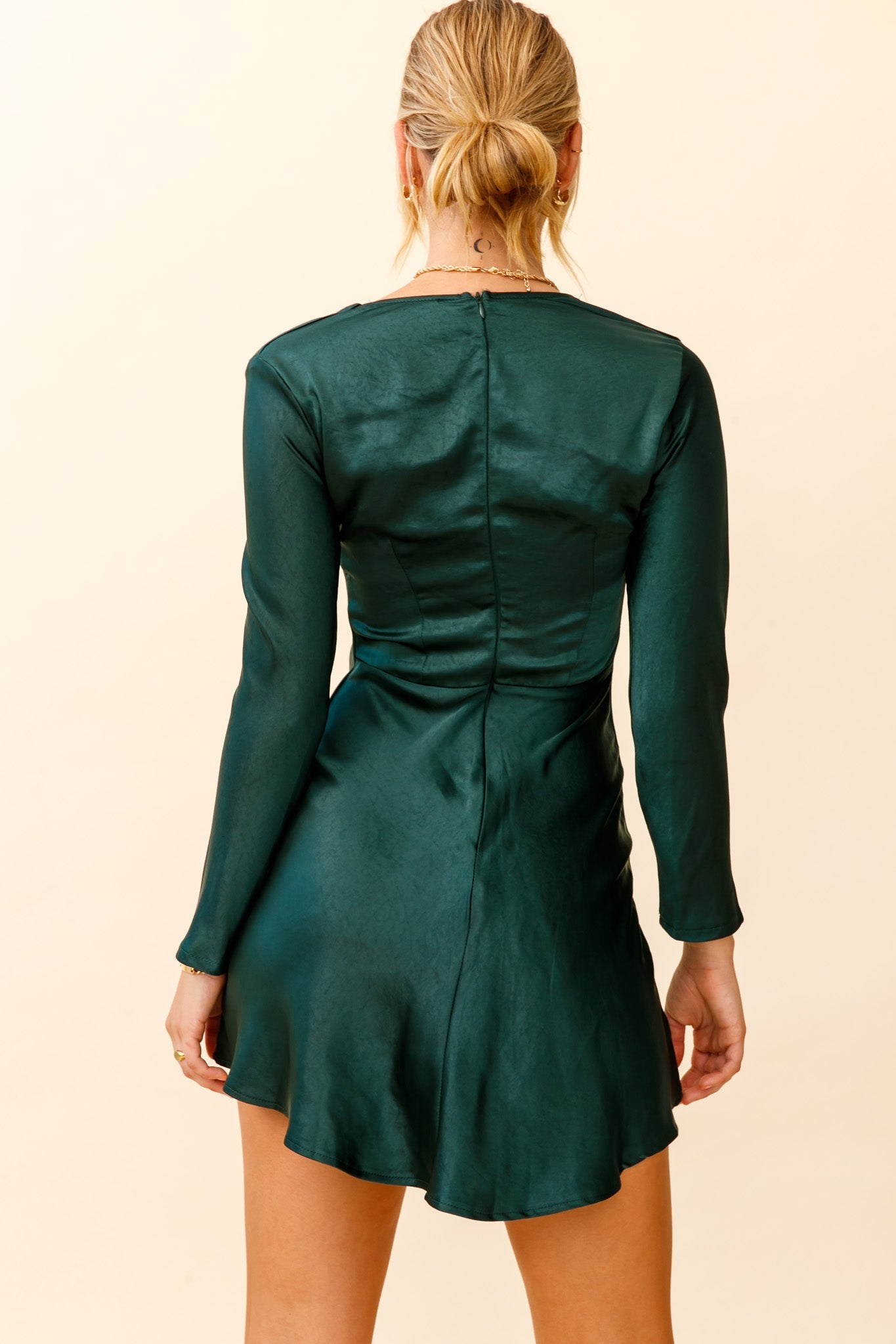 Solstice Long Sleeve Cowl Neck Mini Dress Forest Green