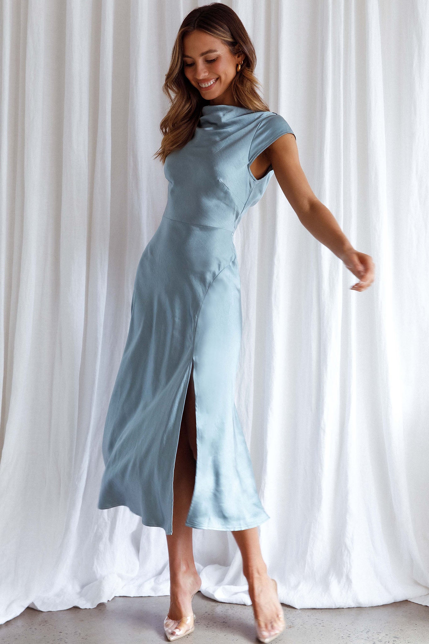 Lucinda Twist Back Midi Dress Blue