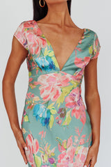 Lucinda Cap Sleeve Twist Back Midi Dress Floral Olive