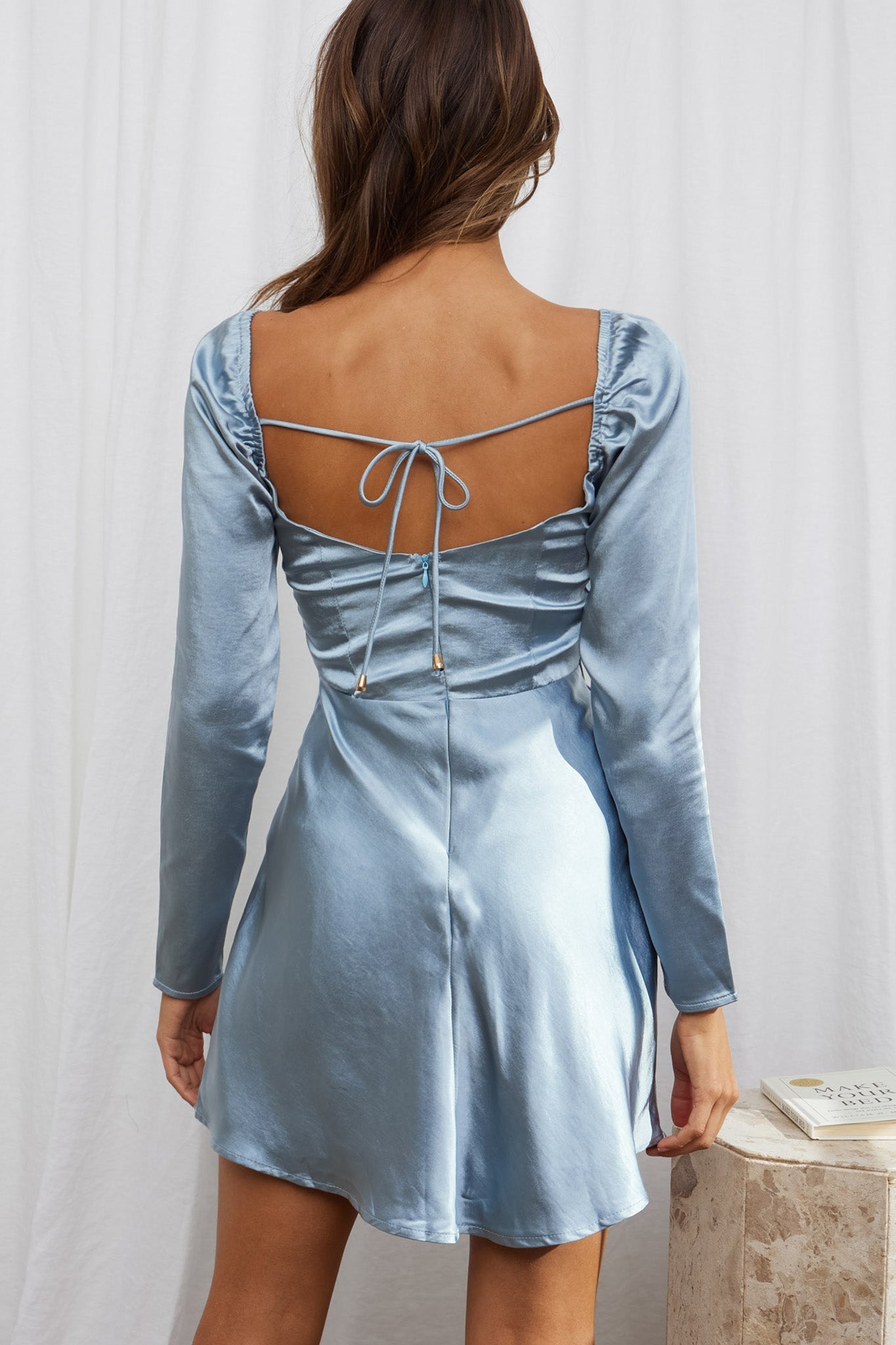 Freja Long Sleeve Cowl Neck Satin Mini Dress Sage