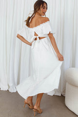 Dandelion Off-Shoulder Tied Back Midi Dress White