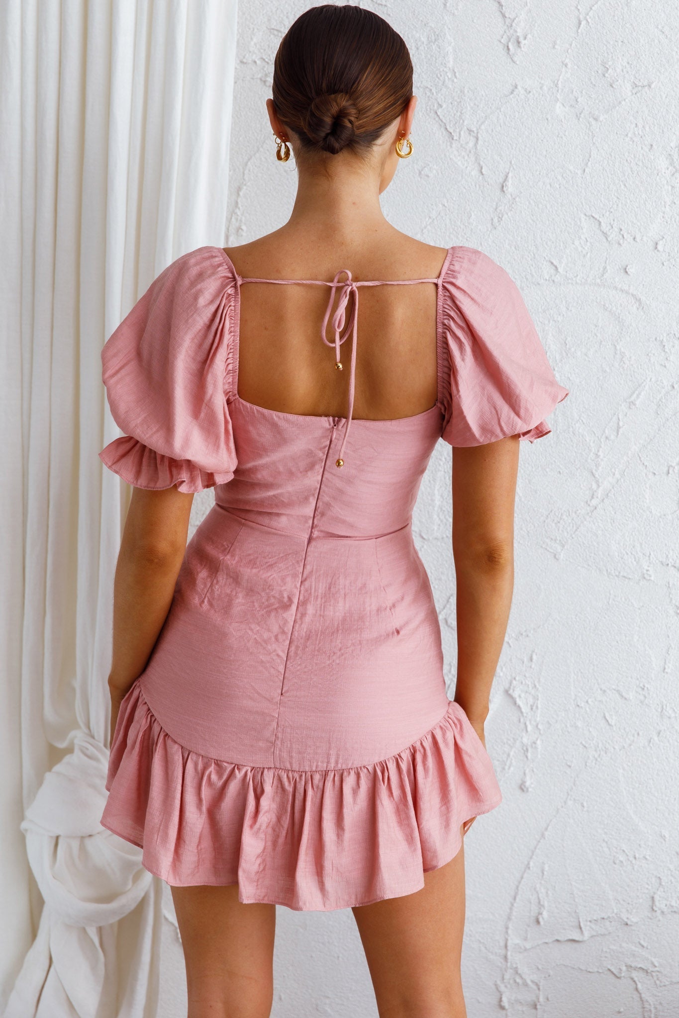 Light Catcher Sweetheart Neckline Frill Dress Blush