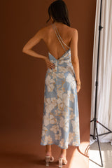 Casa Del Mar One-Shoulder Ruched Midi Dress Floral Blue