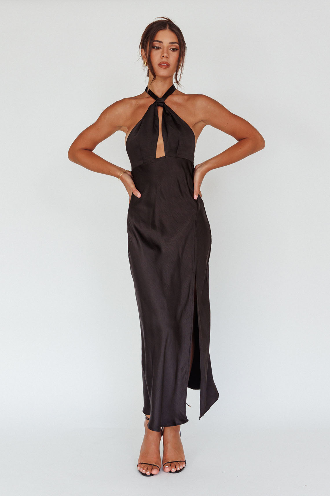 Te Amo Halterneck Open Back Midi Dress Black