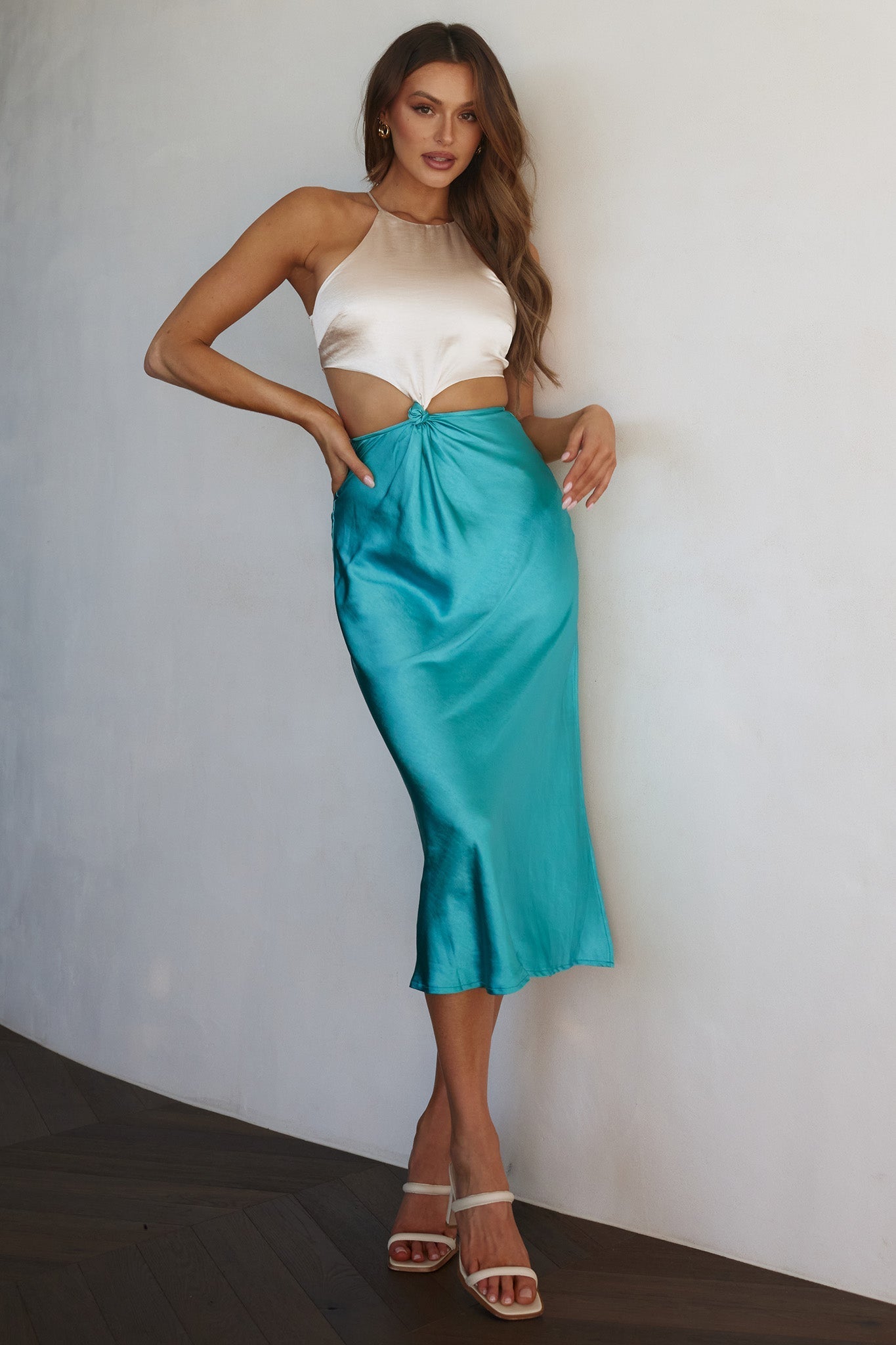 Utopia Cut-Out Waist Midi Dress Blue