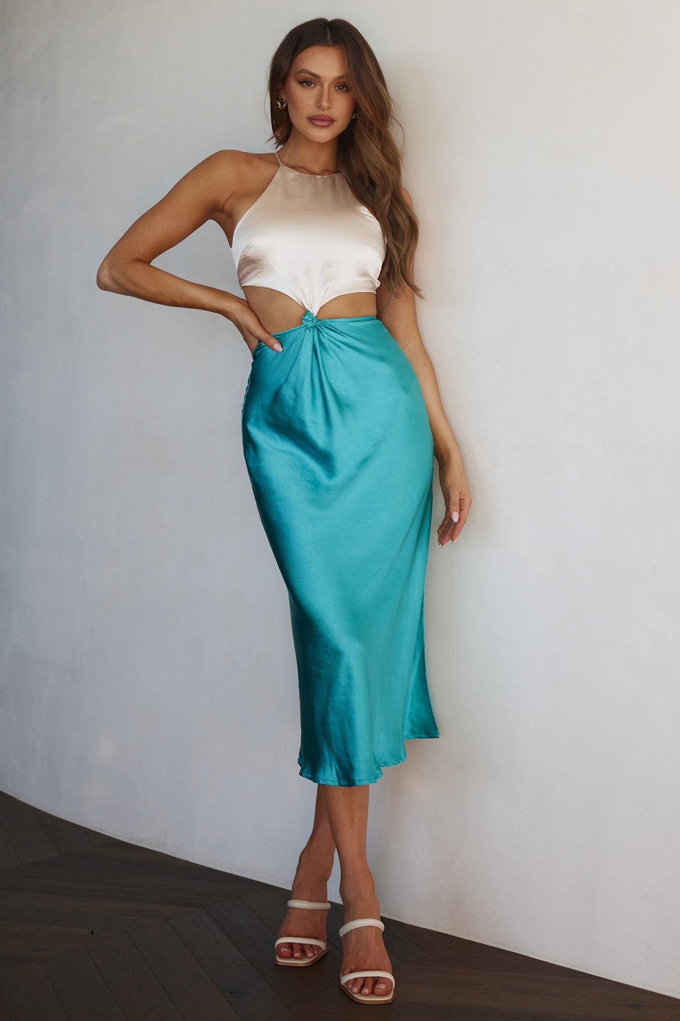 Utopia Cut-Out Waist Midi Dress Blue