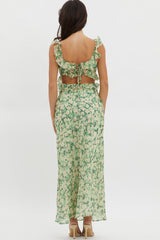 Second Chances Ruffle Trim Maxi Dress Flowers Green