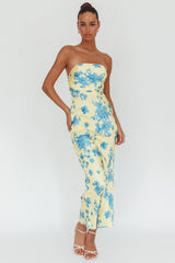 City Of Stars Strapless Maxi Dress Floral Yellow