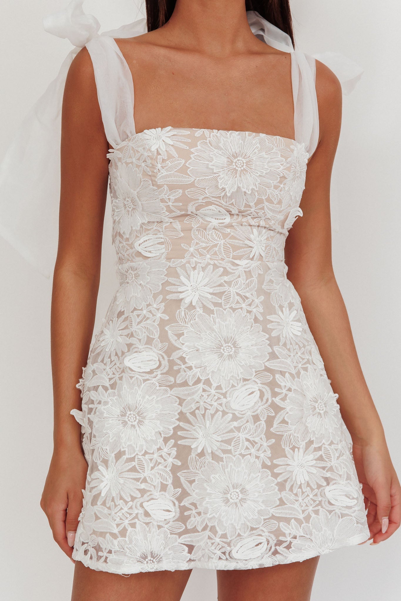 Suns Out Tied Shoulder Embellished Mini Dress White