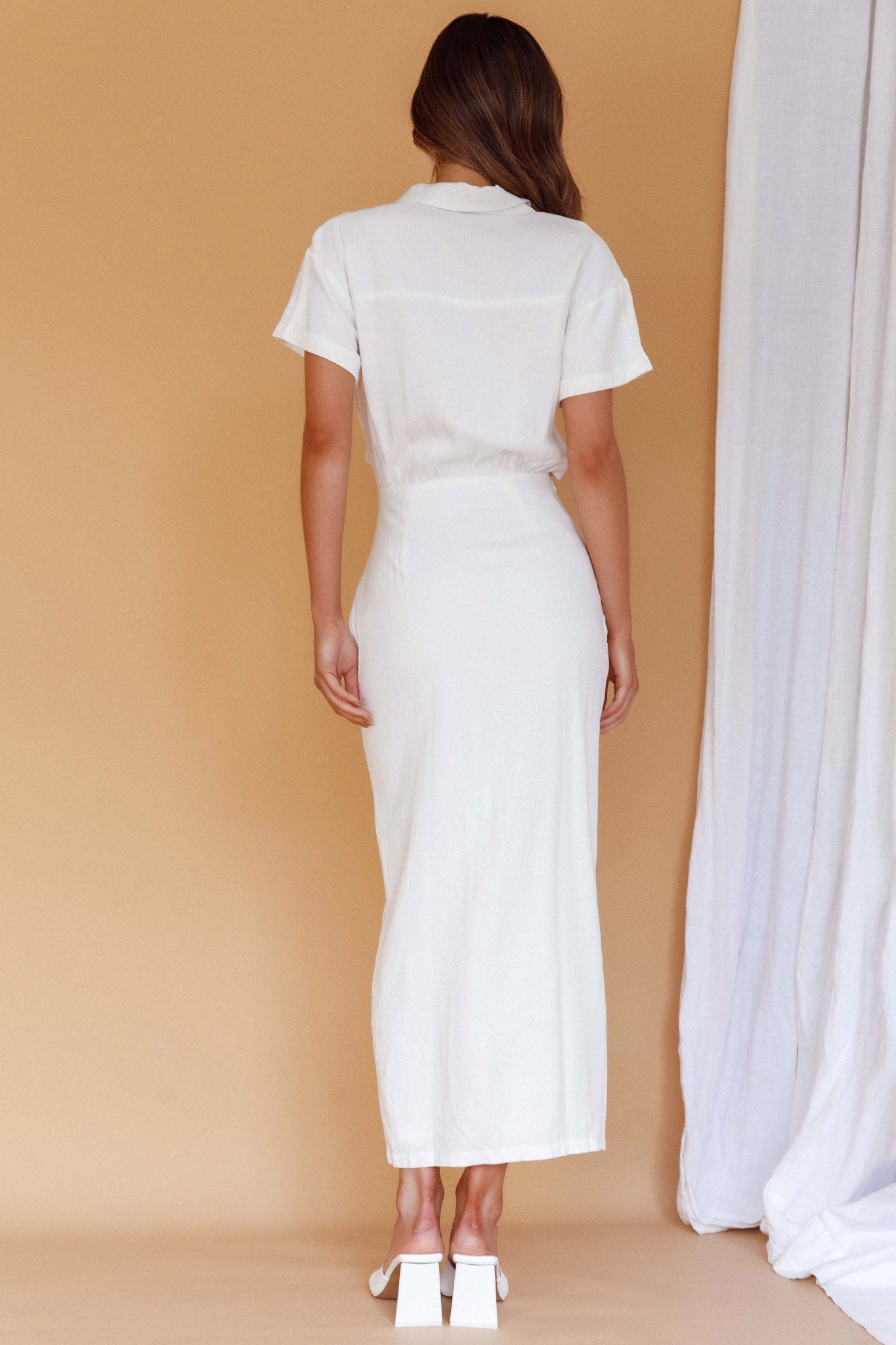 Cool It Cut-Out Waist Button Midi Dress Bone