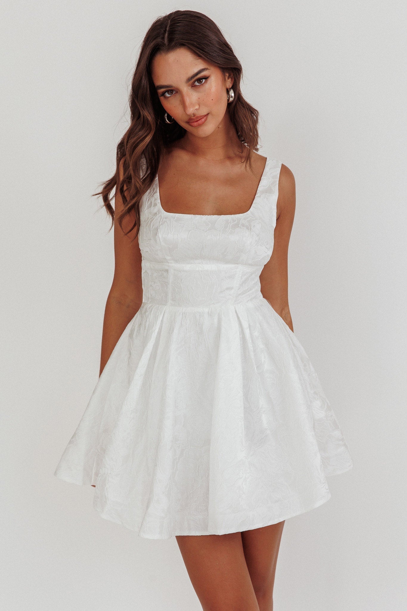 Belle Enchante Jacquard Mini Dress White