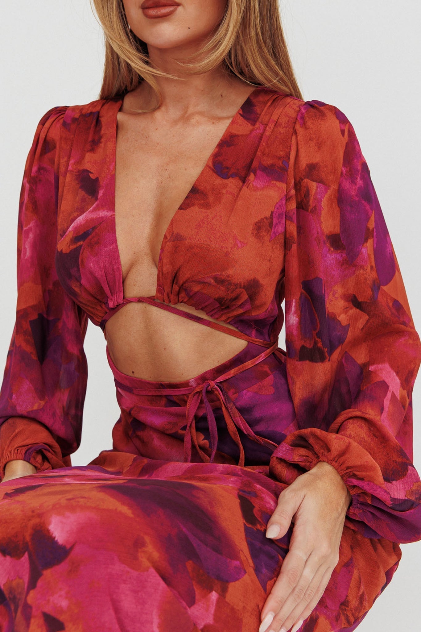 Aurora Dreams Cut-Out Waist Midi Dress Dark Rose