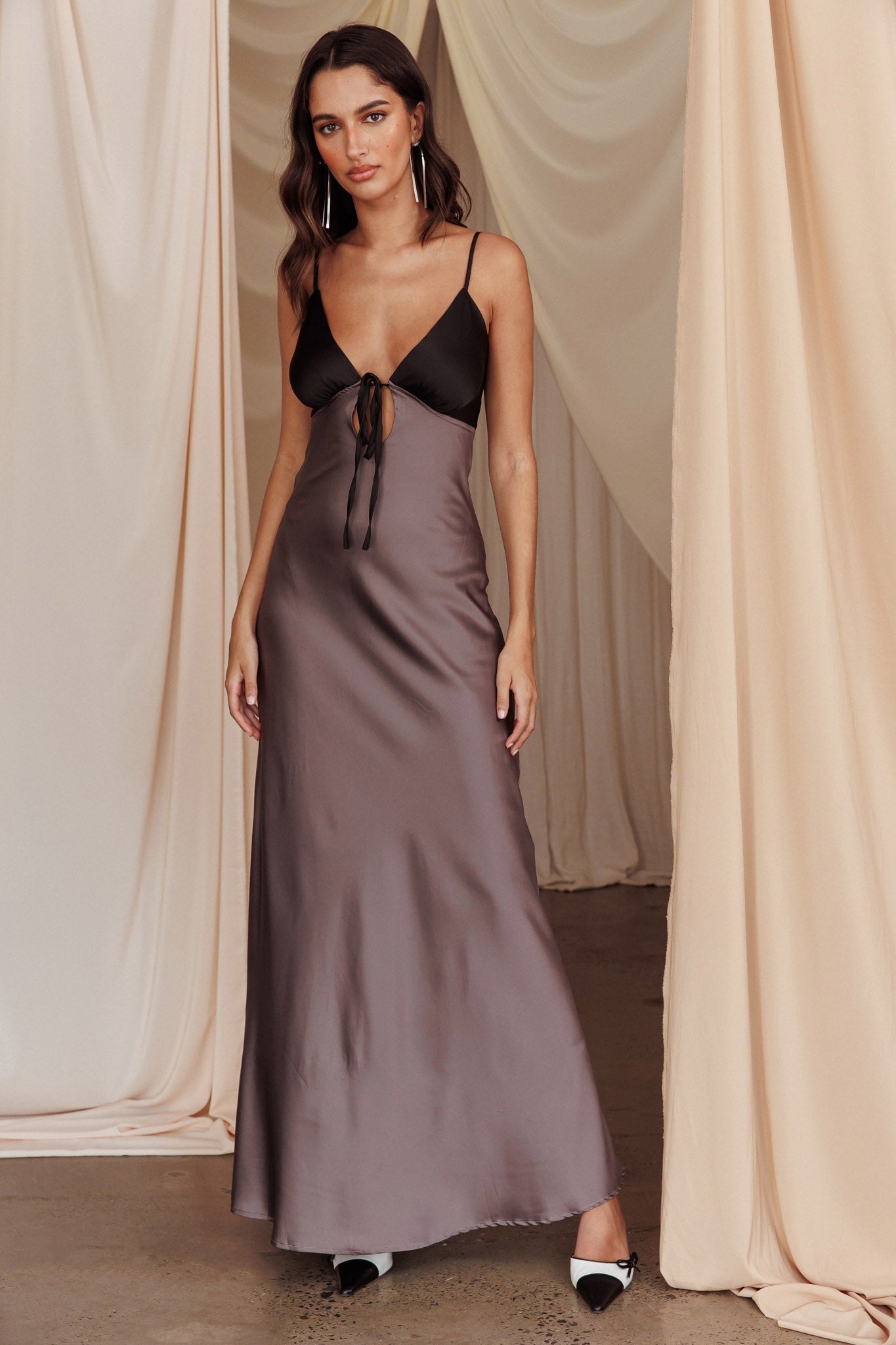 Bayleigh Low Bow Tie Back Dress Charcoal