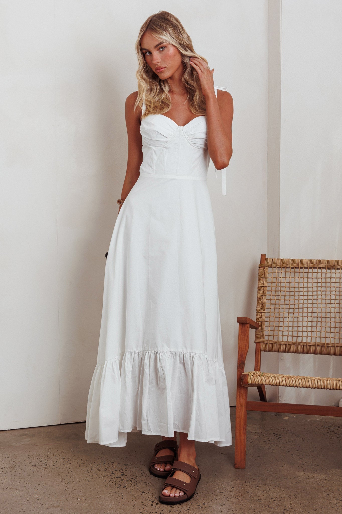 Anntonia Tied Shoulder Maxi Dress White