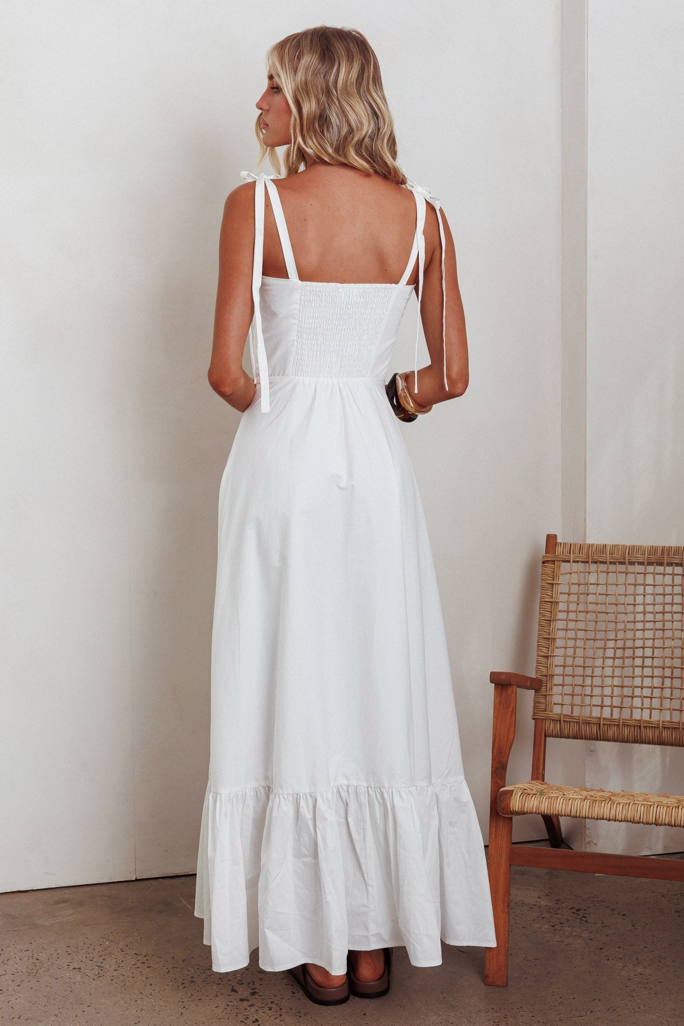 Anntonia Tied Shoulder Maxi Dress White