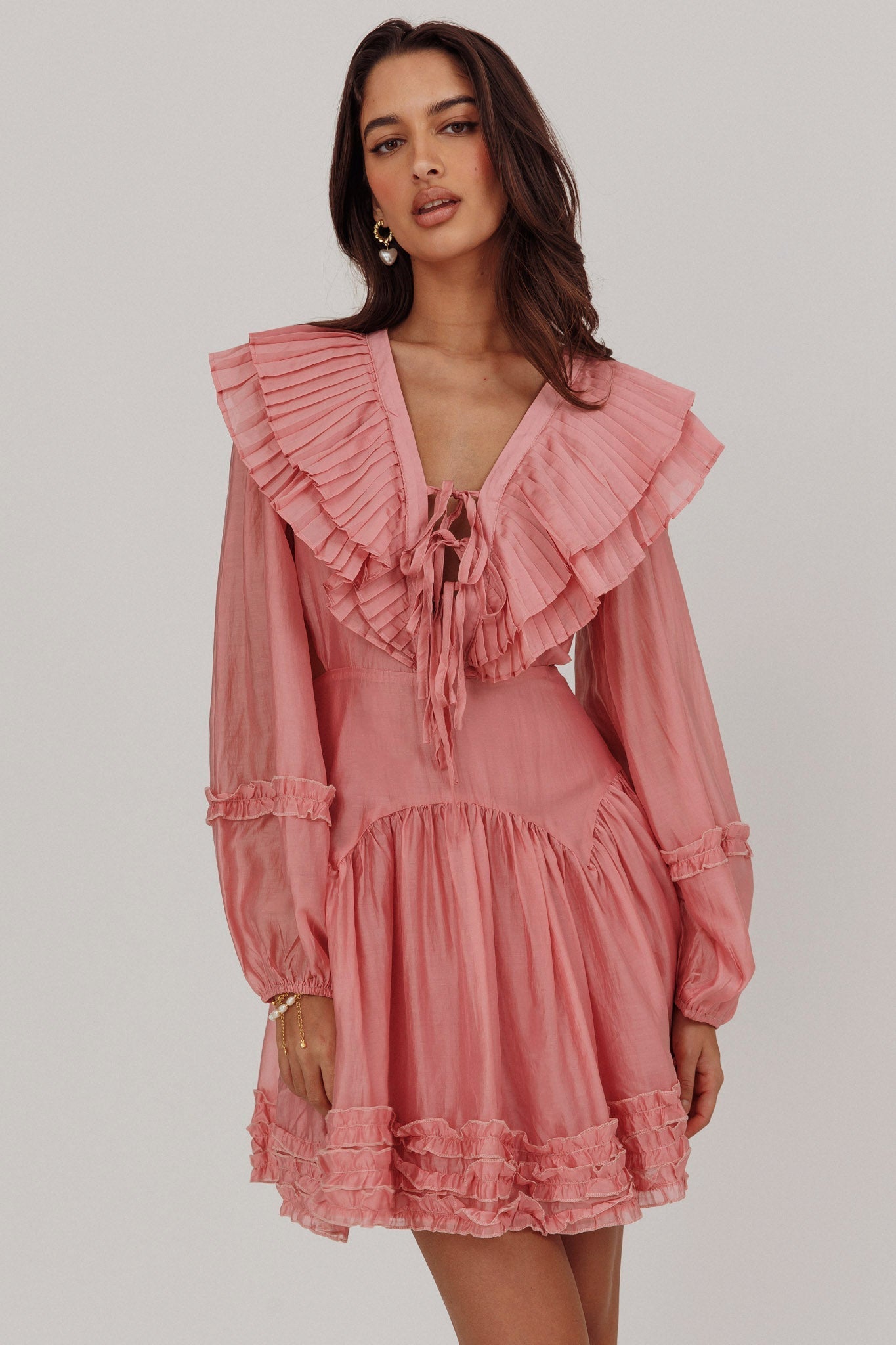 Alive Pleated Sailor Collar Mini Dress Dusty Pink
