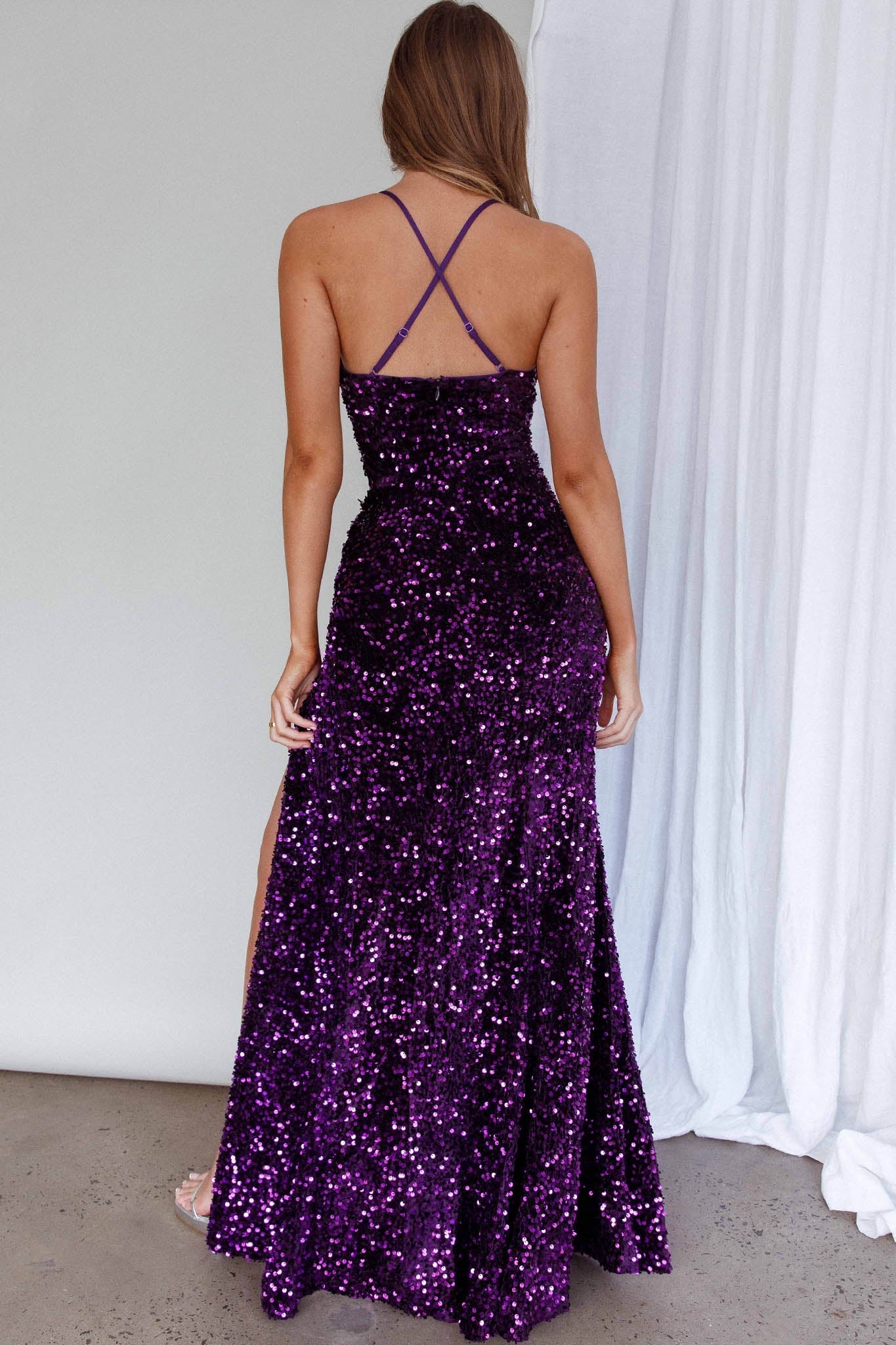 Bellerose Thigh Split Sequin Dress Purple