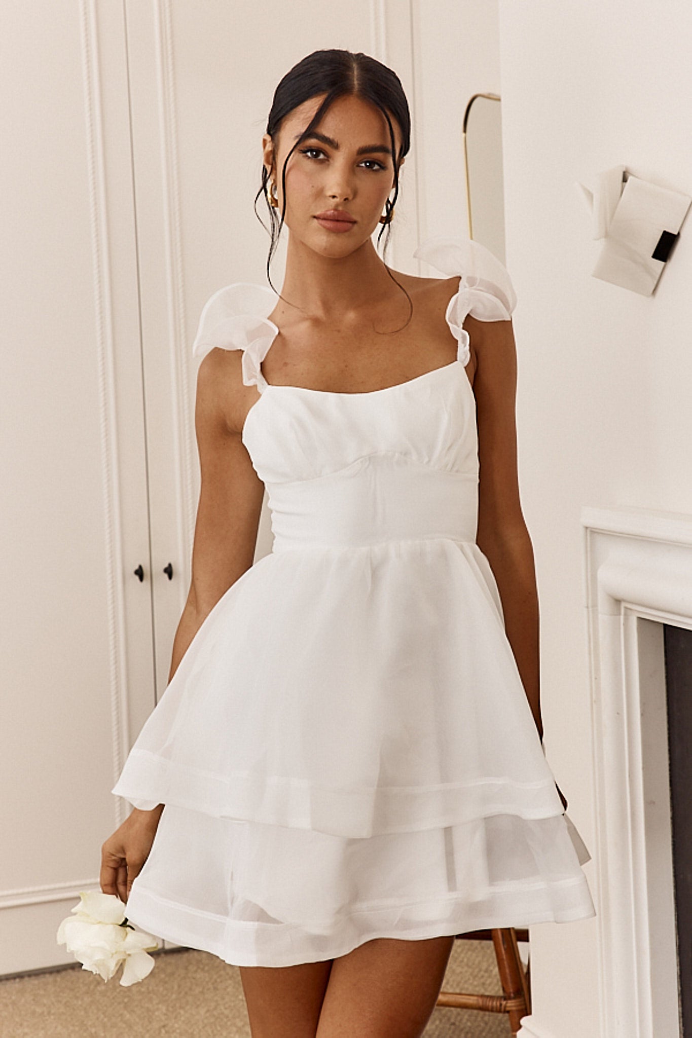 I've Got Sunshine Ruffle Strap Mini Dress White