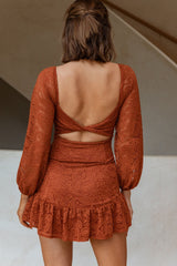 La La Land Twisted Bust & Back Paisley Lace Mini Dress Rust