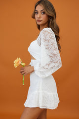 La La Land Twisted Bust & Back Paisley Lace Mini Dress White