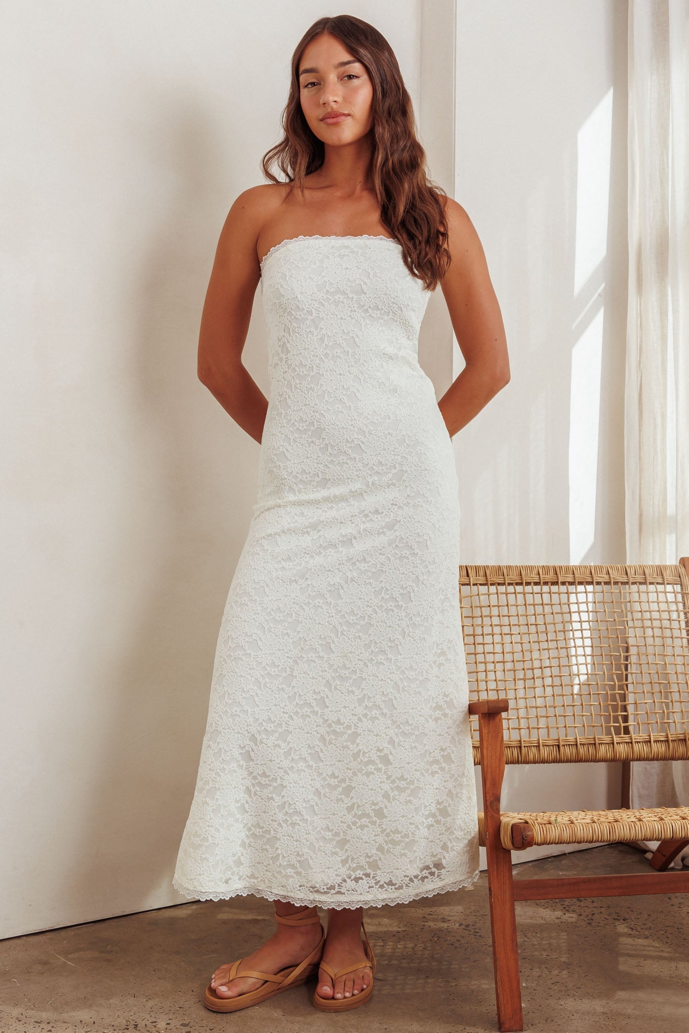 Artice Strapless Maxi Dress Lace Cream