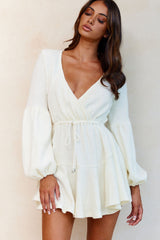 Annalise Long Sleeve Drawstring Knit Dress White