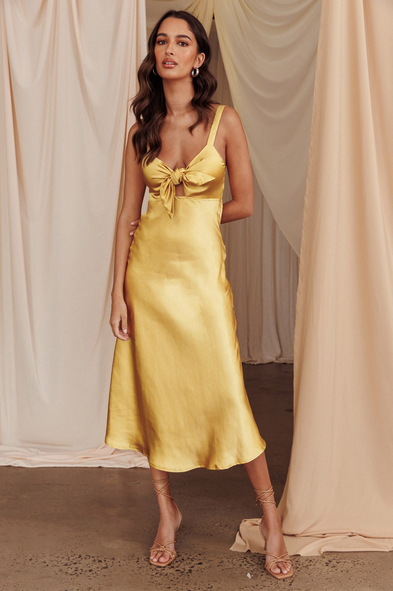 Perfect Day Satin Midi Dress Mustard