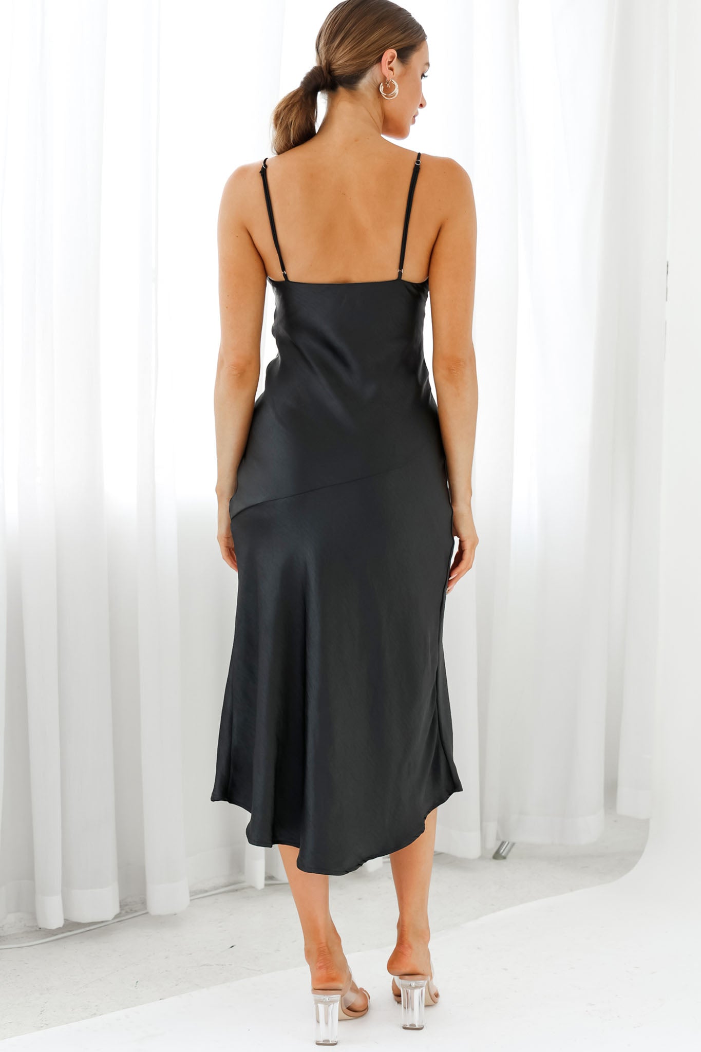 Downtown Cami Strap Front Split Midi Dress Black