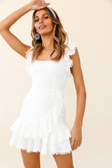 Annie Ruffle Shoulder Strap Layered Hem Mini Dress White