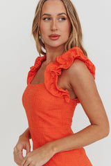 Annie Ruffle Shoulder Strap Mini Dress Orange