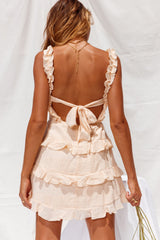 Byron Shirred Bust Frill Strap Dress Beige