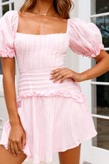 Sunshine Lane Milkmaid Sleeve Lace-up Back Dress Striped Baby Pink