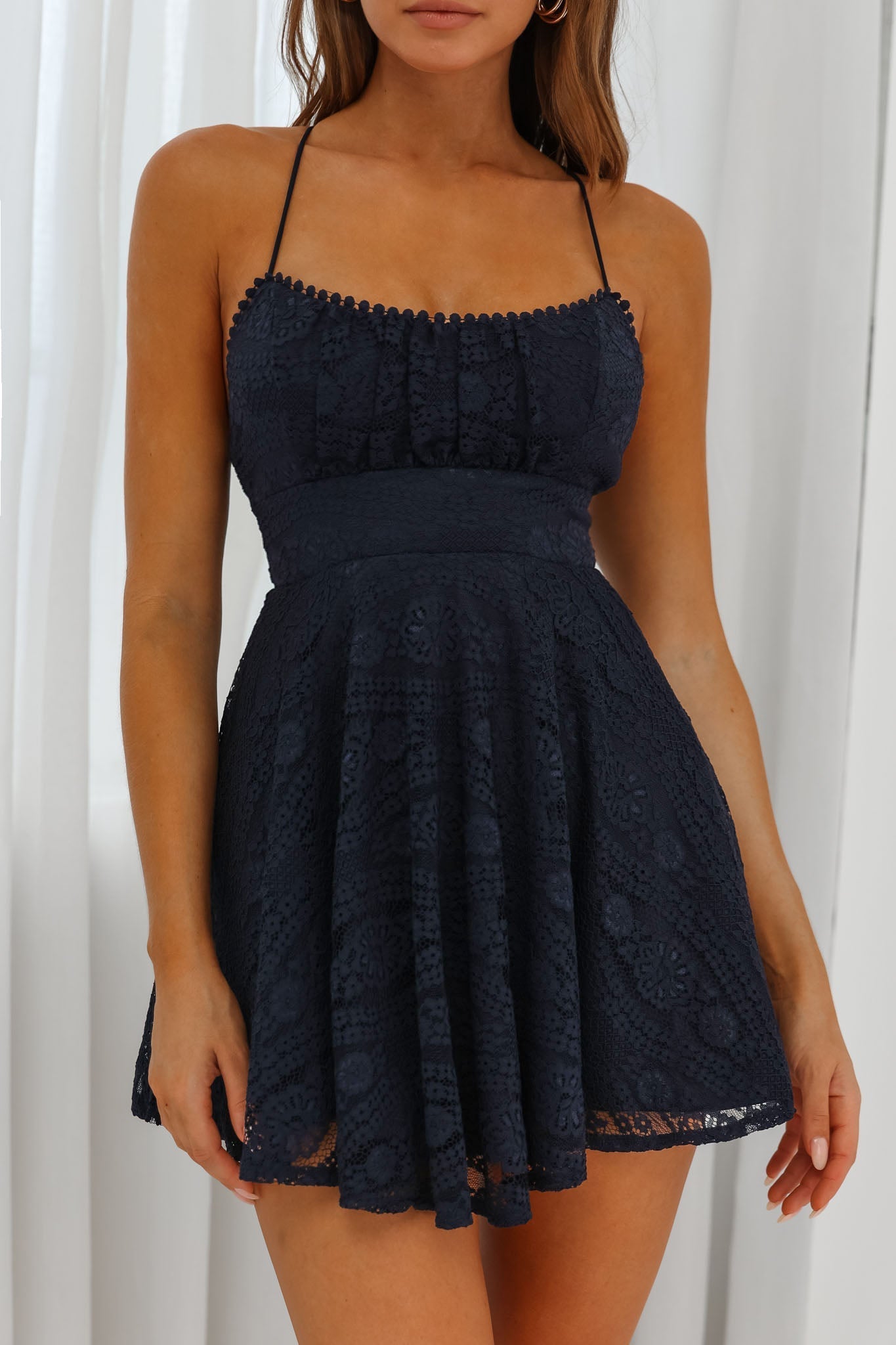 Mardi Circle Trim Lace Babydoll Dress Navy