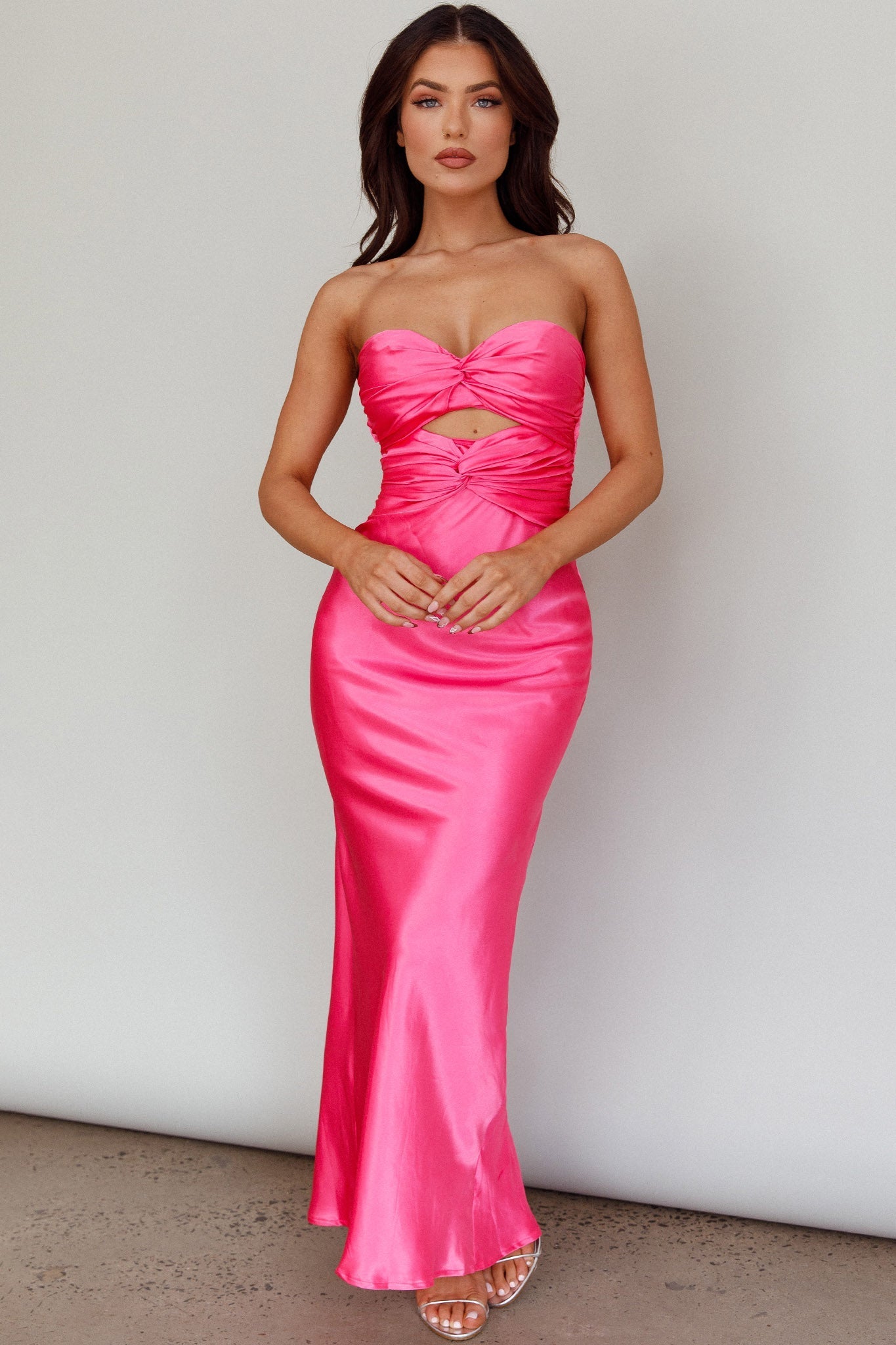 Good Impression Double Twist Midi Dress Hot Pink