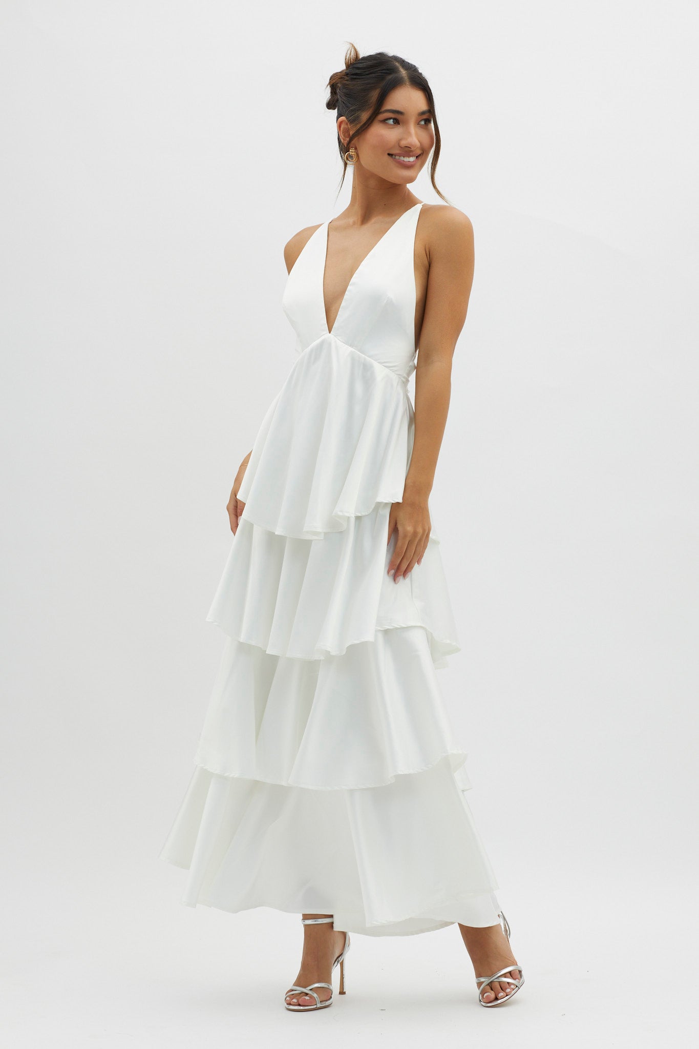 Auguste Tiered Frill Strappy Back Dress Ivory
